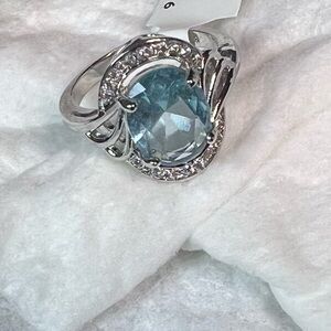 Swiss Blue topaz ring 18k white gold ,Oval cut Engagement luxury love diamonds